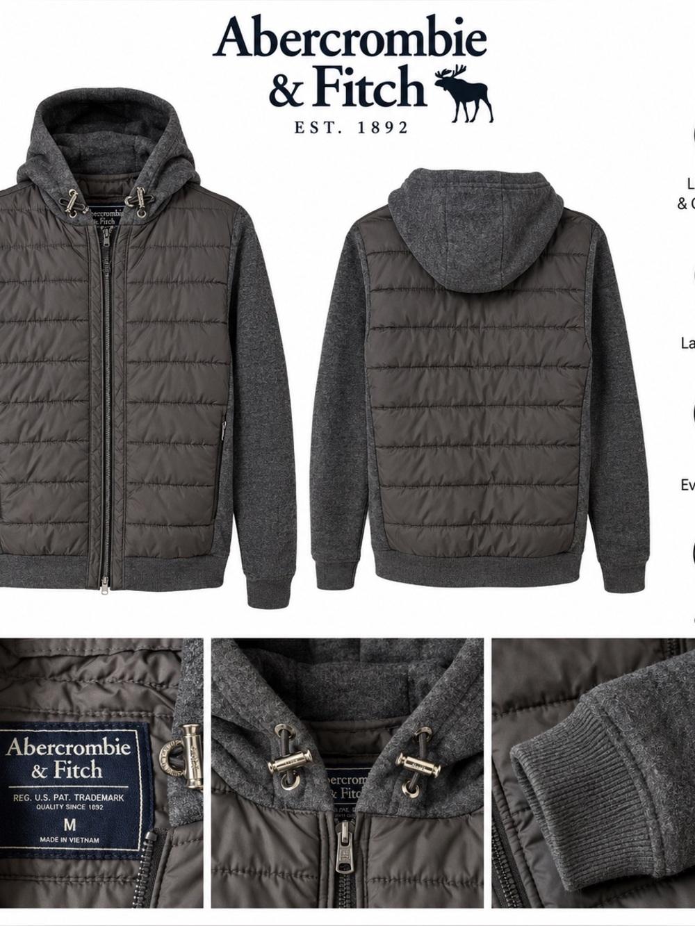Abercrombie & Fitch Women’s Quilted Hooded Jacket – Size M